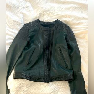 Theory Green and Black Leather Jacket